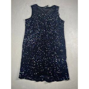 Nina Leonard Black Iridescent Sequin Shift Dress Sleeveless Plus Size 1X NWT